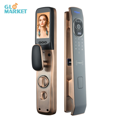 Glomarket Tuya Verrouillage de porte Wifi Smart Reconnaissance faciale 3D des veines des doigts Écran intégré avec batterie rechargeable Cat's Eye