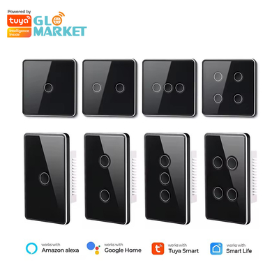Glomarket Tuya Zigbee/wifi EU Bouton concave en verre trempé Commutateur de lumière tactile 1/2/3/4 Gang Wifi Commutateur murale Travailler avec Google Alexa