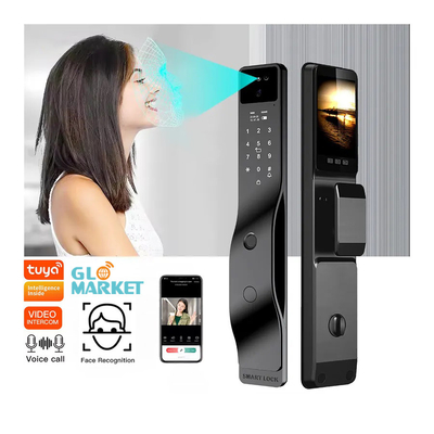 Fermeture de porte intelligente noire avec reconnaissance faciale et interphone