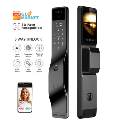 Fermeture de porte intelligente noire avec reconnaissance faciale et interphone