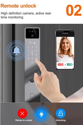 Fermeture de porte intelligente noire avec reconnaissance faciale et interphone