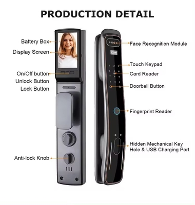 Glomarket Fermeture de porte entièrement automatique Tuya Wifi Fermeture de porte intelligente Contrôle de téléphone portable Frontière digitale Mot de passe Fermeture intelligente avec caméra