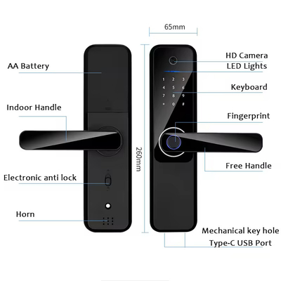 Glomarket Wifi Biométrique électronique Tuya App Remote Smart Lock Smart Empreinte digitale Fermeture de porte avec œil de chat
