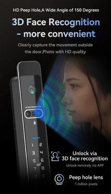 Glomarket Tuya 3d Face Cerradura Intelligente Caméra Wifi électrique automatique Imprimante digitale de doigts Verrouillage de porte intelligente