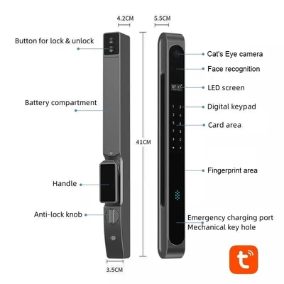 Glomarket Extérieur imperméable à l'eau Ip68 Numérique électronique Tuya Smart verrouille les empreintes digitales Aluminium acier verrouillage de porte en verre coulissant