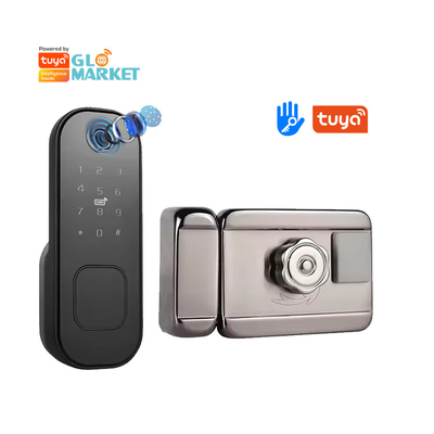 Glomarket Smart Home étanche à l'eau Smart Electric Rim Lock avec Tuya APP Control WIFI Porte de porte extérieure Smart Lock empreinte digitale