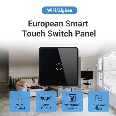 Glomarket Smart UE/Royaume-Uni 1-4Gang Wall Switch WIFI/Zigbee Panneau en verre Commutateur lumineux Tuya Commutateur intelligent avec Google Alexa