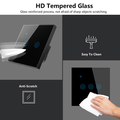 Glomarket UE 1/2/3/4 Gang Tuya Smart Switch Light Alexa Contrôle de la voix par le toucher Verre mur sans fil WiFi Commutateur électrique