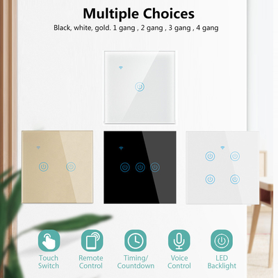 Glomarket UE 1/2/3/4 Gang Tuya Smart Switch Light Alexa Contrôle de la voix par le toucher Verre mur sans fil WiFi Commutateur électrique