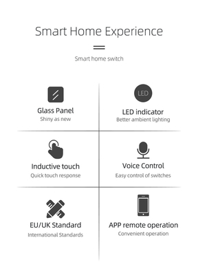 Glomarket UE 1/2/3/4 Gang Tuya Smart Switch Light Alexa Contrôle de la voix par le toucher Verre mur sans fil WiFi Commutateur électrique