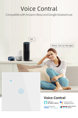Glomarket UE 1/2/3/4 Gang Tuya Smart Switch Light Alexa Contrôle de la voix par le toucher Verre mur sans fil WiFi Commutateur électrique