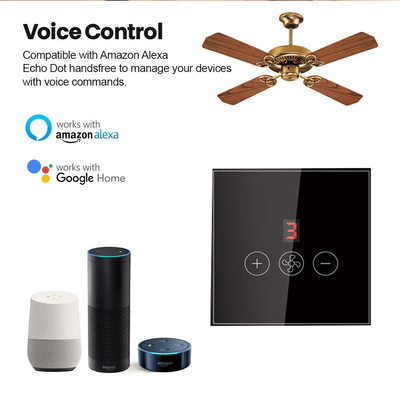 Glomarket Tuya Smart Wifi Commutateur de ventilateur de plafond Eu Standard Glass Touch Wall App Télécommande Commutateur de vitesse électrique du ventilateur