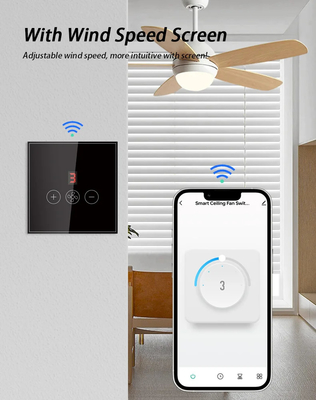Glomarket Tuya Smart Wifi Commutateur de ventilateur de plafond Eu Standard Glass Touch Wall App Télécommande Commutateur de vitesse électrique du ventilateur