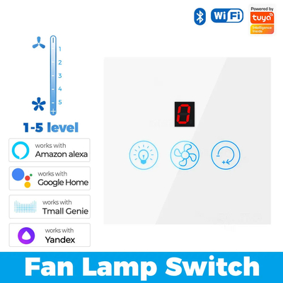 Glomarket Tuya Wifi Fan Light Switch Touch 3 en 1 Commutateur 5 réglage de vitesse Commutateur de ventilateur de plafond Pour Alexa Google Home