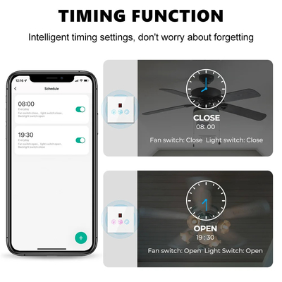 Glomarket Tuya Wifi Fan Light Switch Touch 3 en 1 Commutateur 5 réglage de vitesse Commutateur de ventilateur de plafond Pour Alexa Google Home