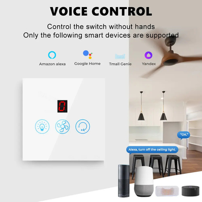 Glomarket Tuya Wifi Fan Light Switch Touch 3 en 1 Commutateur 5 réglage de vitesse Commutateur de ventilateur de plafond Pour Alexa Google Home