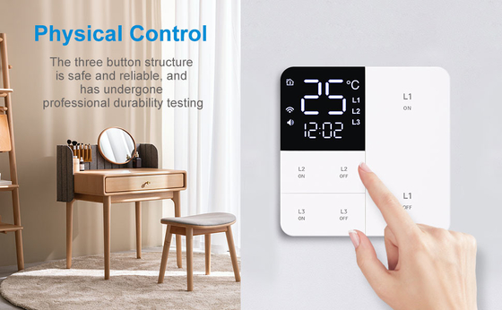 Glomarket Tuya Wifi Smart Wall Light Switch 1/2/3 Gang Support Contrôle vocal / application / tactile avec écran d'affichage de température