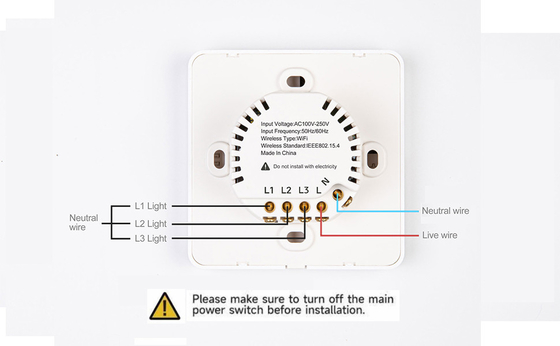 Glomarket Tuya Wifi Smart Wall Light Switch 1/2/3 Gang Support Contrôle vocal / application / tactile avec écran d'affichage de température