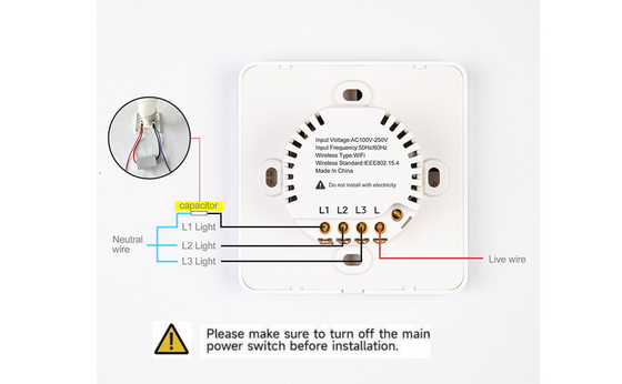 Glomarket Tuya Wifi Smart Wall Light Switch 1/2/3 Gang Support Contrôle vocal / application / tactile avec écran d'affichage de température