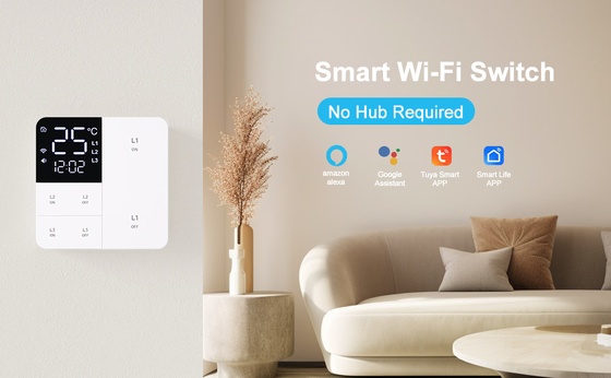 Glomarket Tuya Wifi Smart Wall Light Switch 1/2/3 Gang Support Contrôle vocal / application / tactile avec écran d'affichage de température