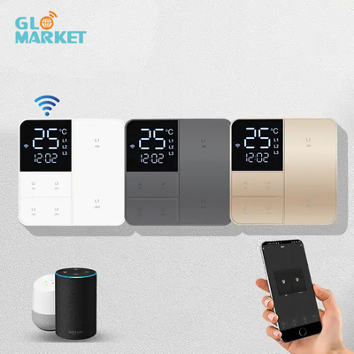 Glomarket Tuya Wifi Smart Wall Light Switch 1/2/3 Gang Support Contrôle vocal / application / tactile avec écran d'affichage de température