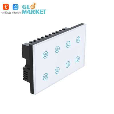 Glomarket Smart Home 8 Gang Wall Switch US Standard Tuya Voice APP télécommande sans fil Commutateur de lumière tactile sur le mur