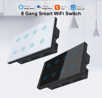 Glomarket Smart Home 8 Gang Wall Switch US Standard Tuya Voice APP télécommande sans fil Commutateur de lumière tactile sur le mur