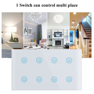 Glomarket Smart Home 8 Gang Wall Switch US Standard Tuya Voice APP télécommande sans fil Commutateur de lumière tactile sur le mur