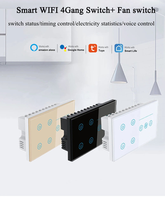 Glomarket Tuya Smart Touch Switch Sur le mur, panneau en verre, éclairage électrique et ventilateur, commutateur Smart Life, contrôle vocal Alexa