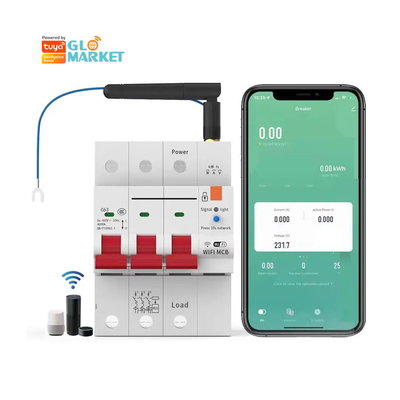 Glomarket Disjoncteur Wifi Smart Switch Tuya Smart 1p 2p 3p 4p Système domestique intelligent Circuit électrique 4P Disjoncteur intelligent MCB