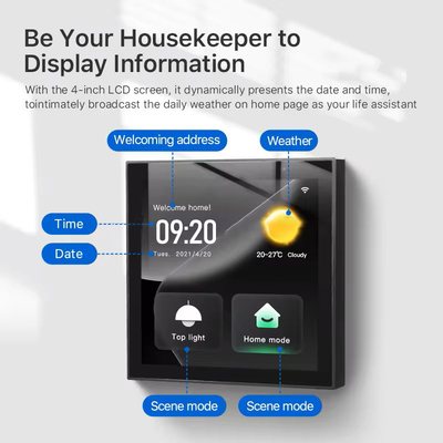 Panneau de commande de la maison intelligente Glomarket Écran tactile 4 pouces WiFi multifonctionnel Système de musique de fond pour la maison Tuya Zigbee Gateway