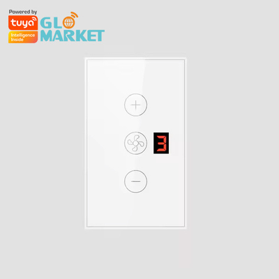 Glomarket Tuya App Affichage à distance de commande vocale Niveau 5 Vitesse du vent US Standard Wifi Ventilateur de plafond en verre Commutateur de mur tactile